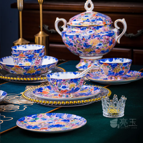 亮玉珐琅彩万花餐具组合