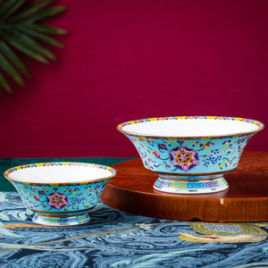 景德镇金边珐琅彩骨瓷家用饭碗中式陶瓷大号面碗装汤大碗九斗碗