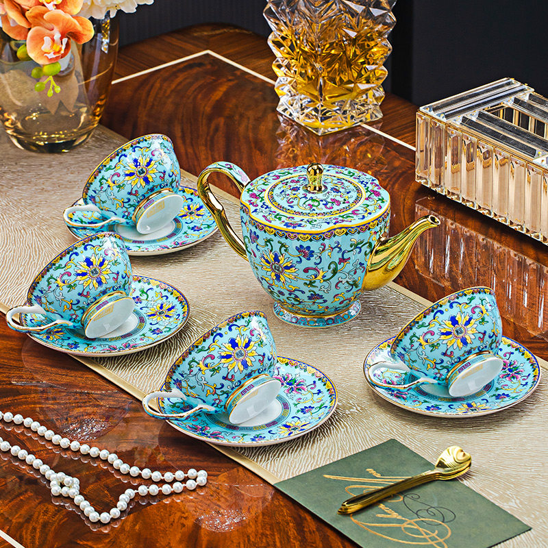 景德镇陶瓷咖啡具套装宫廷风高档骨瓷咖啡壶杯碟组合一壶四杯高档