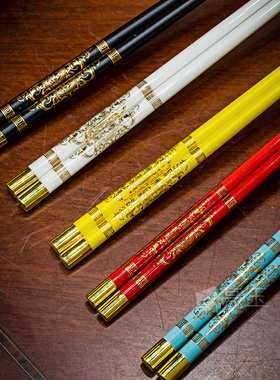 景德镇高档骨瓷筷子中式家用陶瓷筷子防潮防霉环保镀金一人一筷