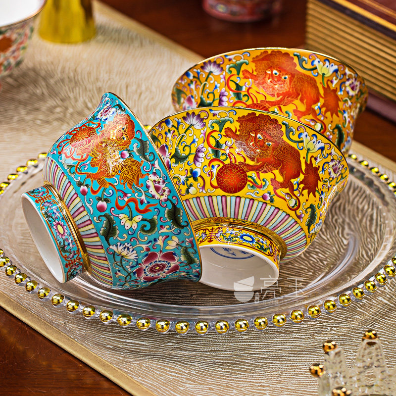 2024新款骨瓷家用饭碗景德镇中式民族碗喝粥碗酥油茶碗高脚陶瓷碗