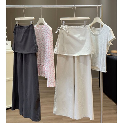 韩系高腰显瘦阔腿裤女夏季2026绑带设计感屁帘小众别致百搭休闲裤