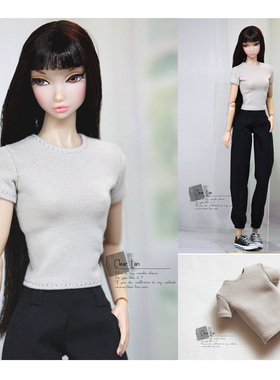 [M-202203-06-B]小圆领短袖T恤-白色/FR Momoko OB 芭比 6分娃衣