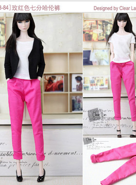 [M-201208-84]玫红色七分哈伦裤/momoko FR DG PP娃衣