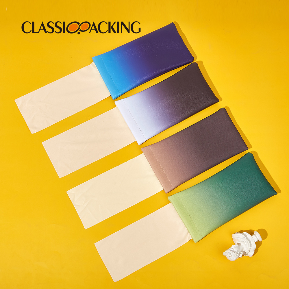 邮选2024新款十字纹PVC墨镜收纳袋自动闭合弹口袋渐变色带镜布