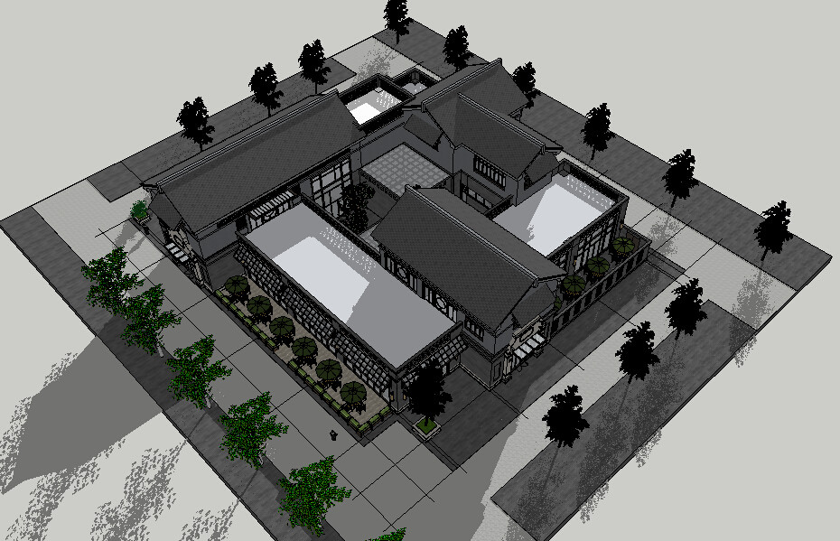中式四合院类建筑SU模型草图大师sketchup组件景观环艺设计素材库