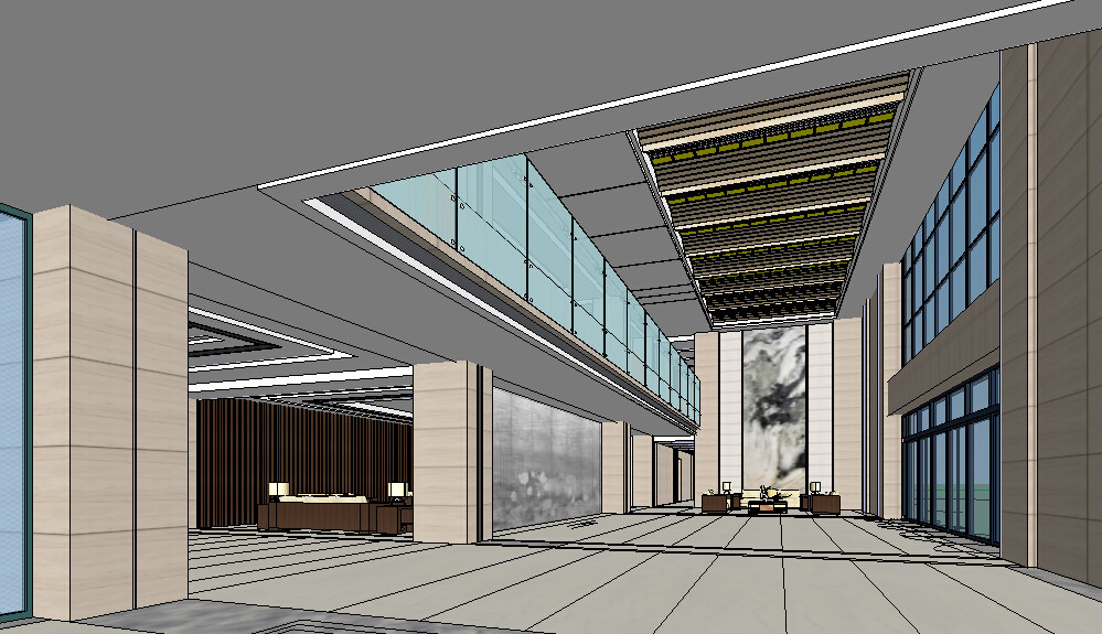 办公大堂室内草图大师SU模型 sketchup设计素材源文件skp模型库