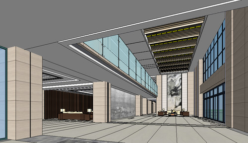 办公大堂室内草图大师SU模型 sketchup设计素材源文件skp模型库