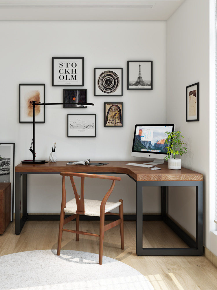 北欧loft纯原木转角书桌办公写字台 L型极简电脑桌卧室墙角桌子