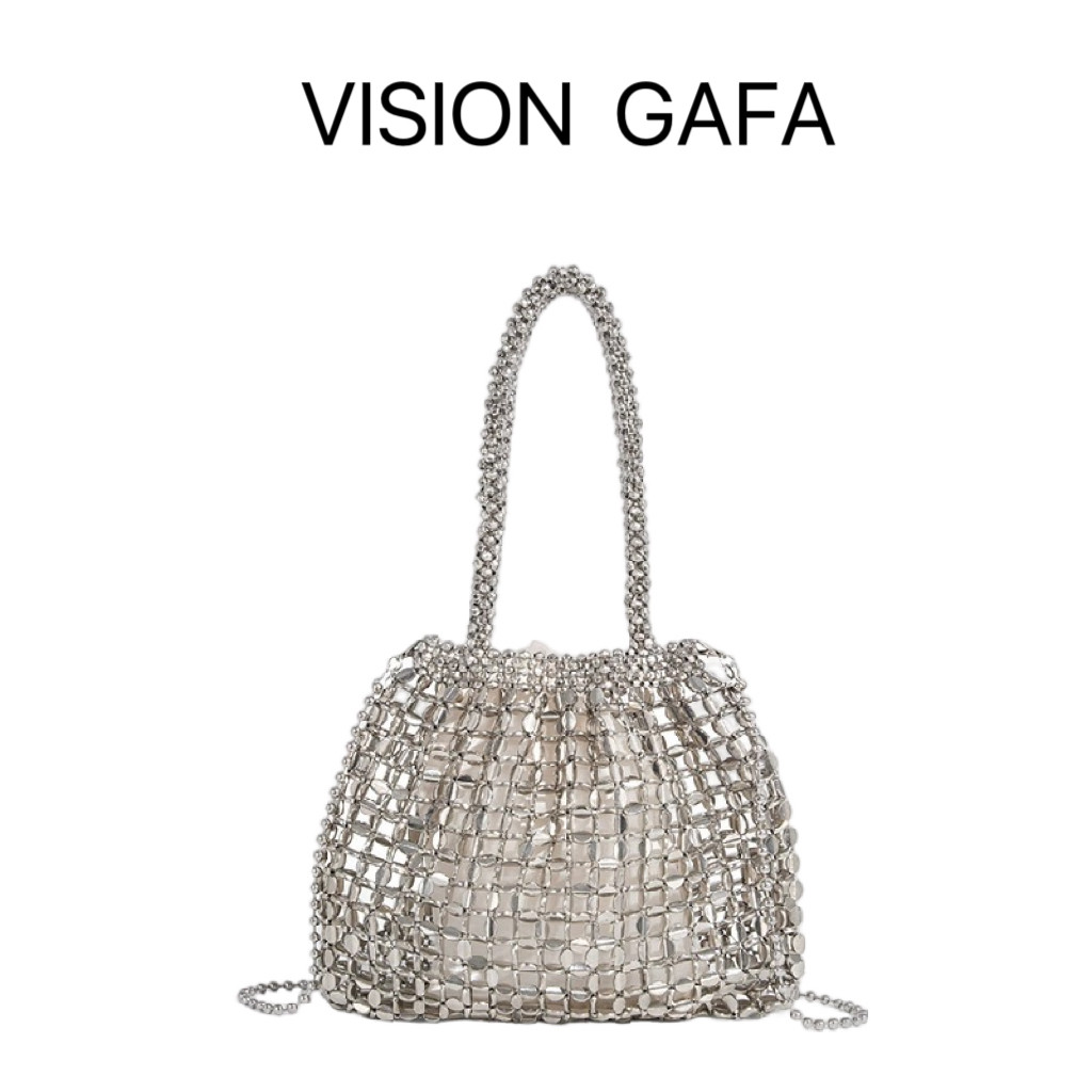 新款复古银色金属手工闪亮串珠亮片手提包腋下单肩珠片包包编织