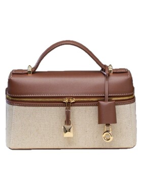 LP饭盒包帆布盒子包轻奢高级感亚麻拼牛皮单肩斜挎包通勤手提包女