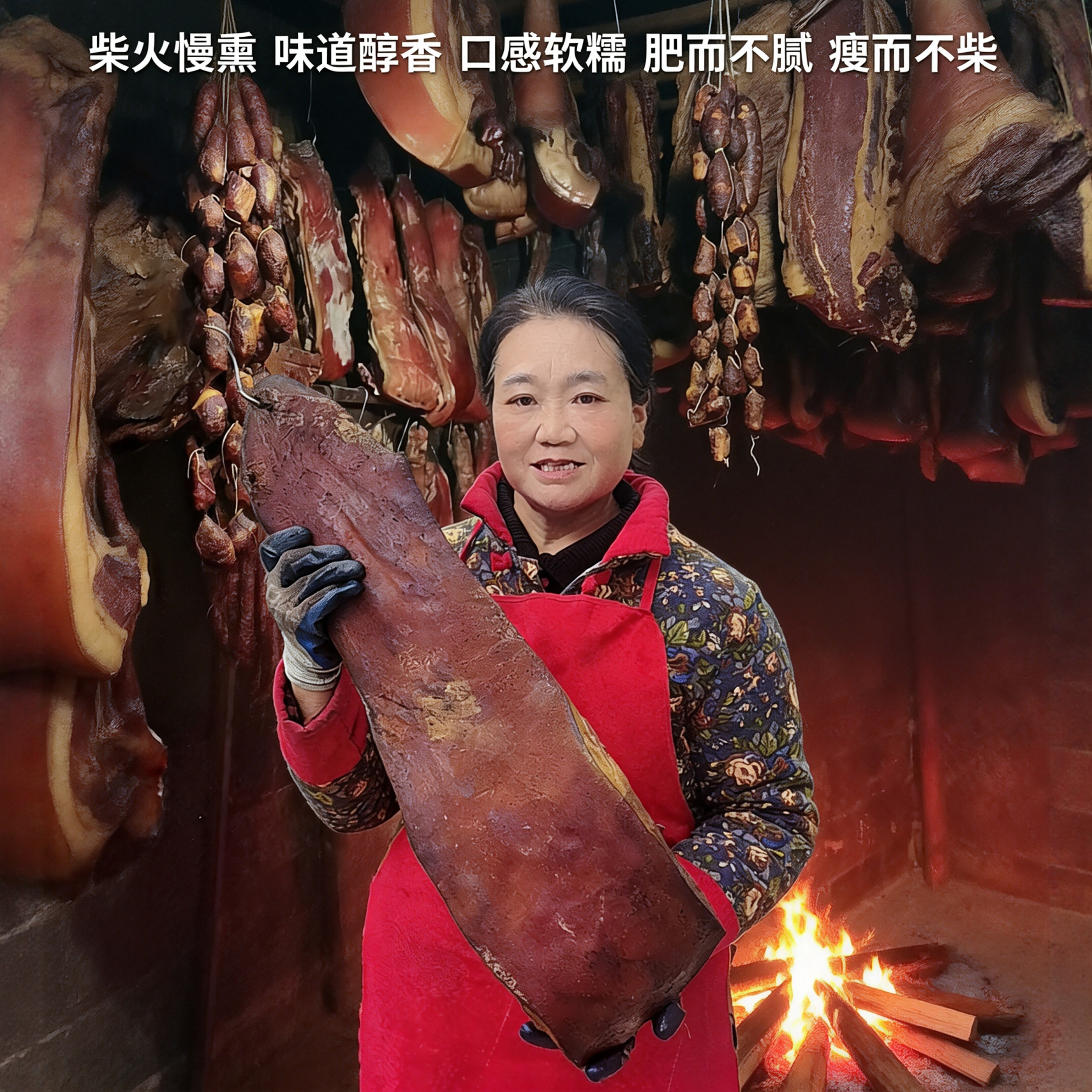 直播现场称重改价腊肉恩施烟熏土猪腊肉五花肉整块腊猪蹄香肠年货