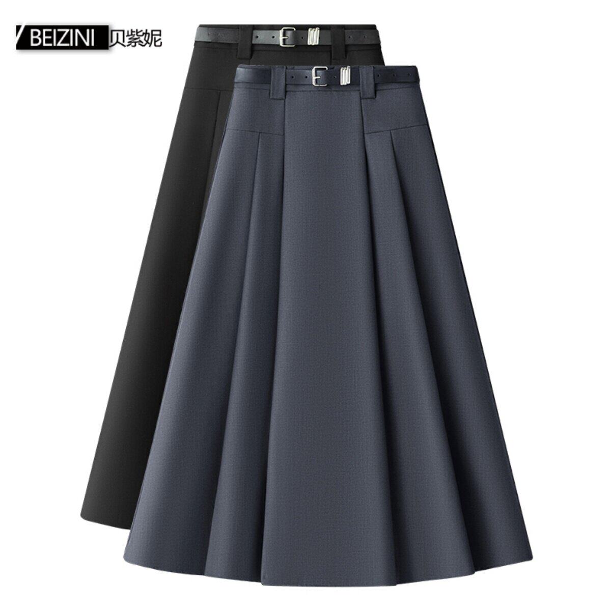 西装裙半身裙女a字灰色百褶裙2025新款夏薄款遮胯显瘦伞裙长裙子