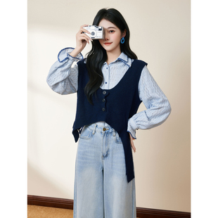 蜜妃儿【空谷足音】不规则下摆针织马甲女宽松秋冬小众设计上衣潮