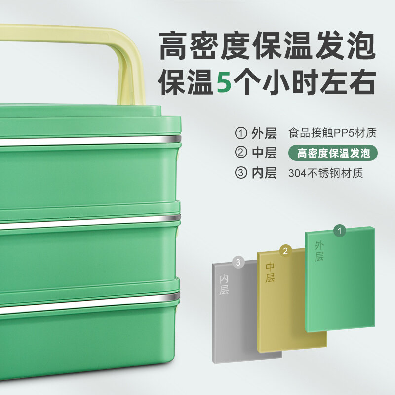 304不锈钢多层保温饭盒学生分隔便当盒上班族成人2层手提密封汤盒