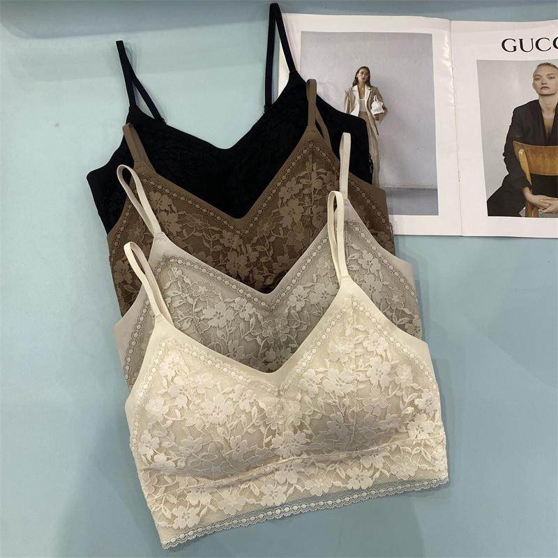 枫之欣6507法式蕾丝V领抹胸美背女中厚杯小胸聚拢防走光裹胸内衣