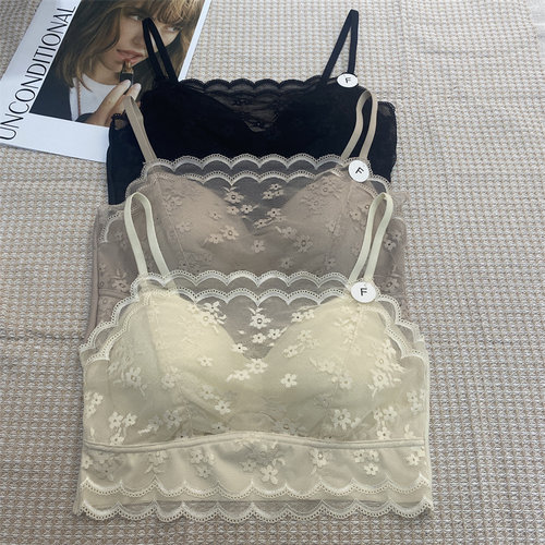 枫之欣7525性感蕾丝美背内衣女百搭乳胶固定杯裹胸防走光薄款抹胸