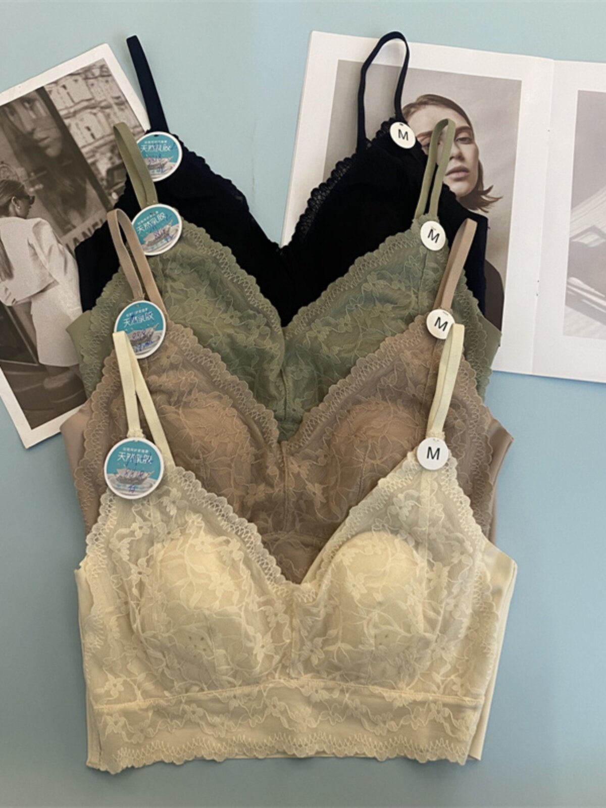 枫之欣8818法式蕾丝兔耳杯抹胸美背薄款透气大胸显小性感裹胸内衣