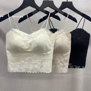 枫之欣1146法式 蕾丝一字领吊带美背女固定杯小胸聚拢内搭打底背心