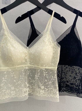 4144性感纯欲蕾丝网纱V领吊带背心薄款修身免穿文胸内搭外穿美背