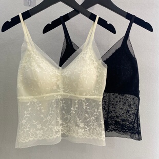 4144性感纯欲蕾丝网纱V领吊带背心薄款修身免穿文胸内搭外穿美背