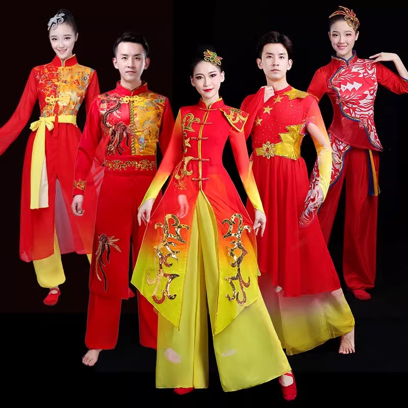 高档腰鼓队服装女打鼓服演出服男2023新款中国风成人水鼓舞秧歌舞