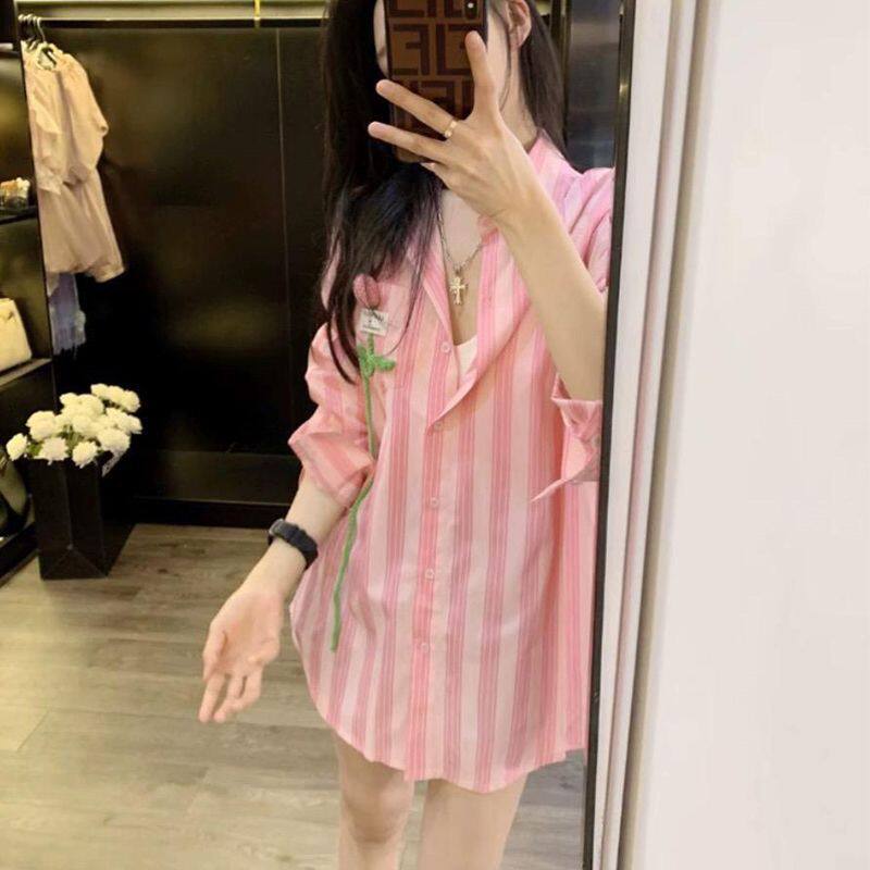 春秋装2024年新款设计感小众甜美条纹衬衣女款甜辣外搭衬衫上衣女