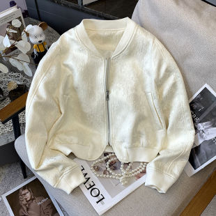 春秋季复古刺绣花夹克女棒球服宽松简约2024休闲长袖小个子短外套