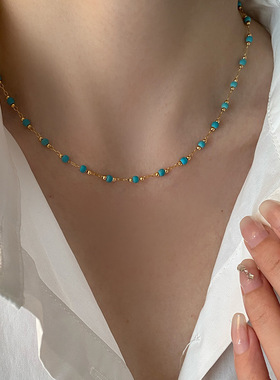 波西米亚风绿色石头项链