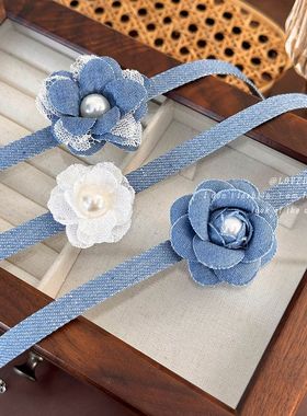 迷尚优品布艺牛仔布锁骨链女