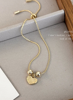 ins小众甜美少女手链韩版气质简约手串猫眼石桃心吊坠手镯手环女