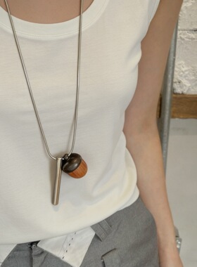 简约百搭橡果银条吊坠长款项链
