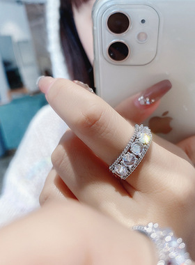 满钻锆石时尚感名媛风开口戒指