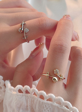 简约微镶满钻郁金香戒指女2023年新款潮小众设计夏季个性开口指环