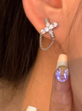 气质女神范~轻奢交叉锆石链条耳钉女精致小巧耳环个性百搭耳饰潮