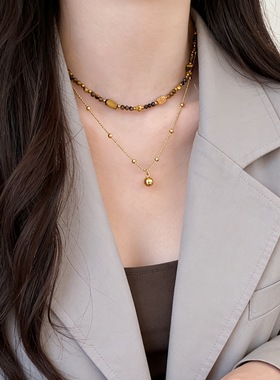 美拉德虎眼石串珠项链女