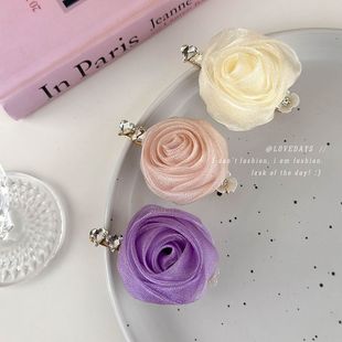 流光仙纱~手工玫瑰花发夹女刘海夹后脑勺发饰头饰甜美边夹顶夹女