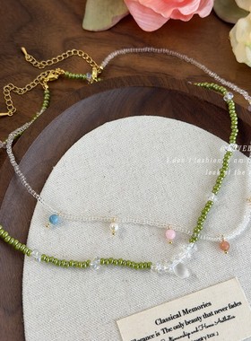 春夏清新天然石串珠项链