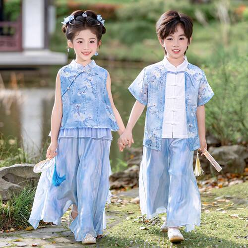 幼儿园六一儿童节表演服新中式中国风汉服唐装男女童朗诵演出服装