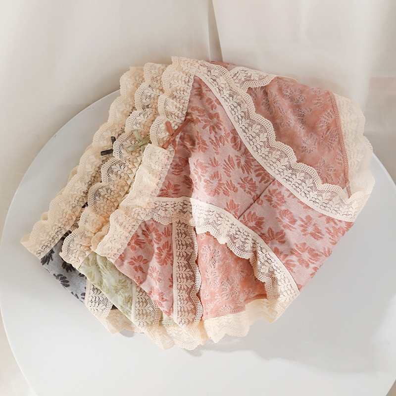 无痕内裤女士棉质裆蕾丝边泡泡棉大码情调三角裤中腰提臀内裤