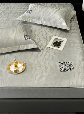 轻奢简约风冰炭提花冰丝席 可机洗KANG菌床笠式包裹席子三件套