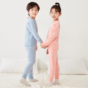 男女儿童圆领保暖内衣套装雪绒打底秋衣秋裤中大童秋冬上领睡衣裤