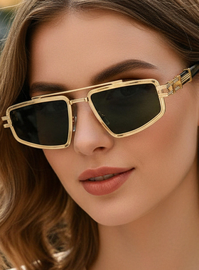 欧美方框太阳眼镜女金属复古墨镜