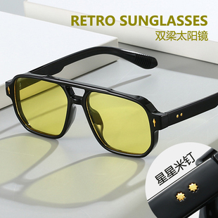 复古太阳镜方形太阳眼镜女 Sunglasses双梁米钉墨镜男士 Men Retro