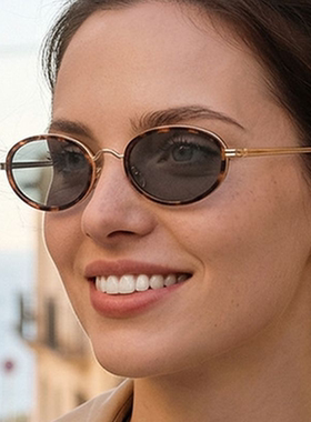 椭圆太阳眼镜女复古小框金属墨镜