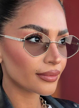 欧美菱形太阳眼镜女ins金属墨镜