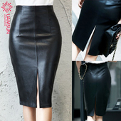 size women 5XL leather skirt dress前开叉半身裙大码 皮裙