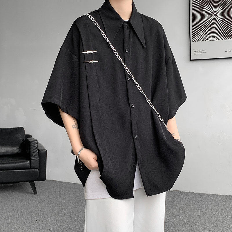 大码简约JK制服衬衣男oversize夏季款休闲百搭时尚夜店风短袖衬衫