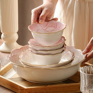 2026新年碗碟特别好看的饭碗家用陶瓷碗水果碗盘子碗套装组合家用