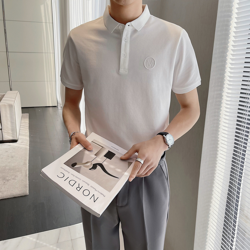 夏季白色短袖Polo衫帅气男生刺绣半袖T恤上衣保罗衫PL6287-P50，男装Polo衫，星座1012-1